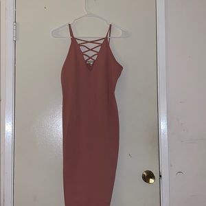 Samon pink dress with open lace front. (:
